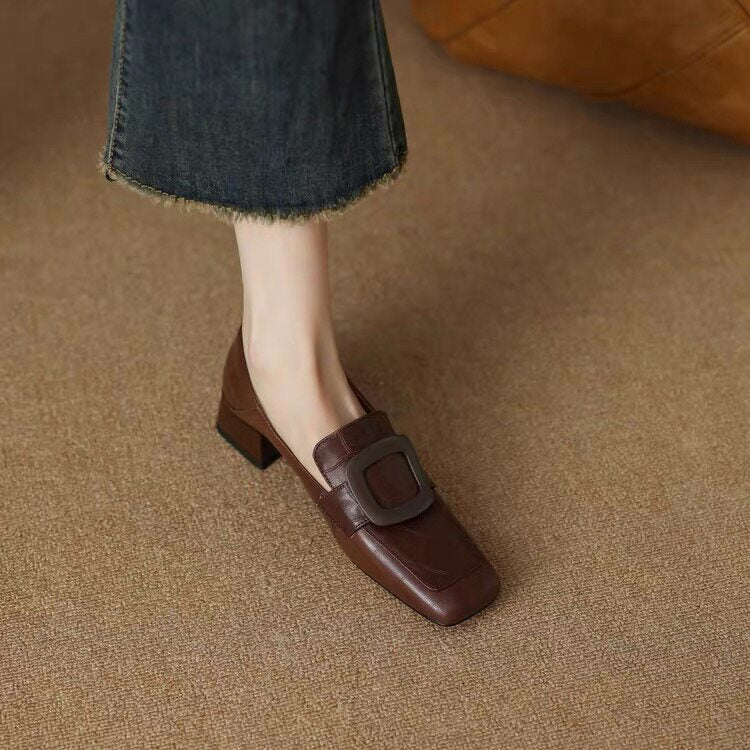 Women's Leather Block Heel Loafers – view 2
