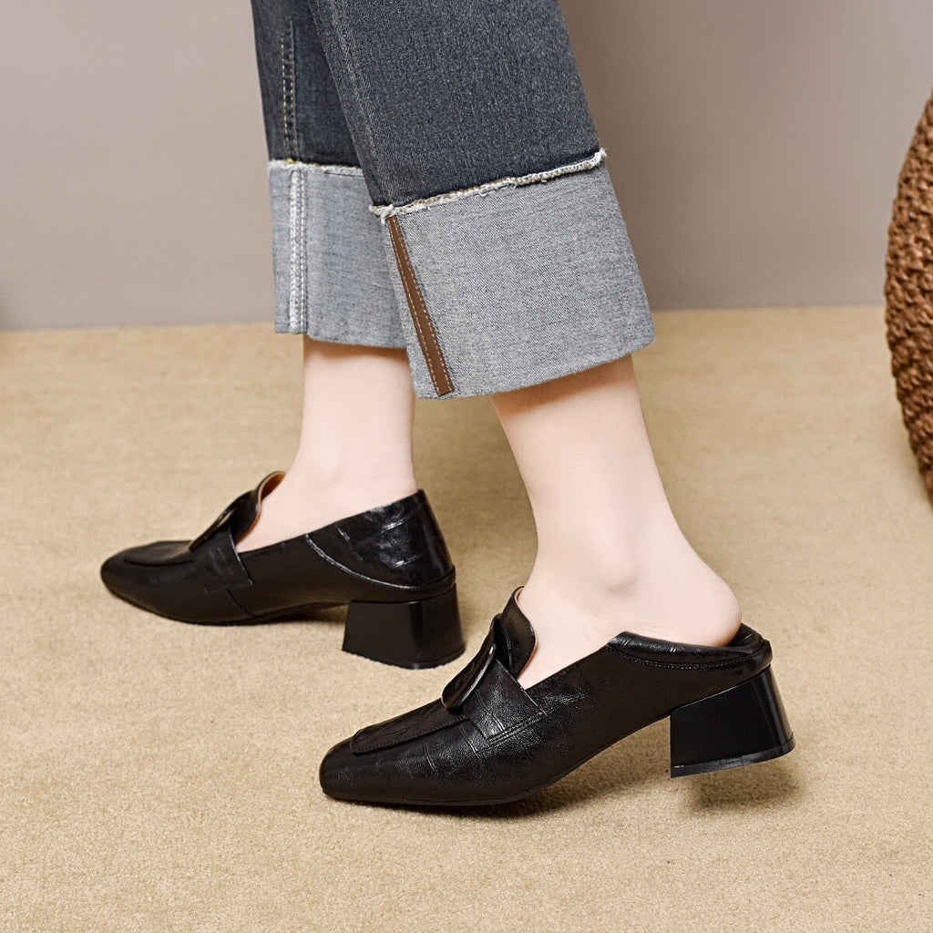 Women's Leather Block Heel Loafers – view 3
