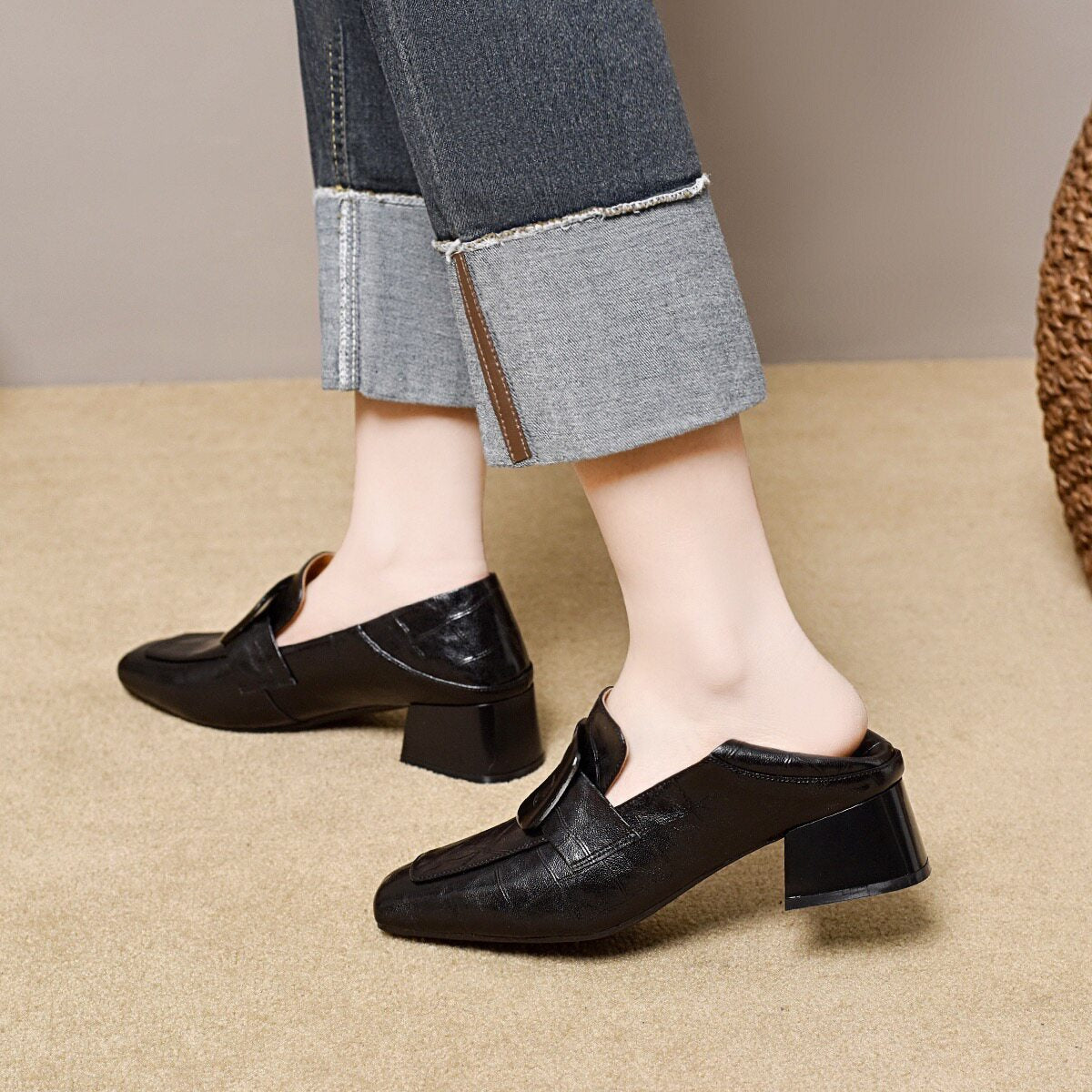 Women's Leather Block Heel Loafers – view 3