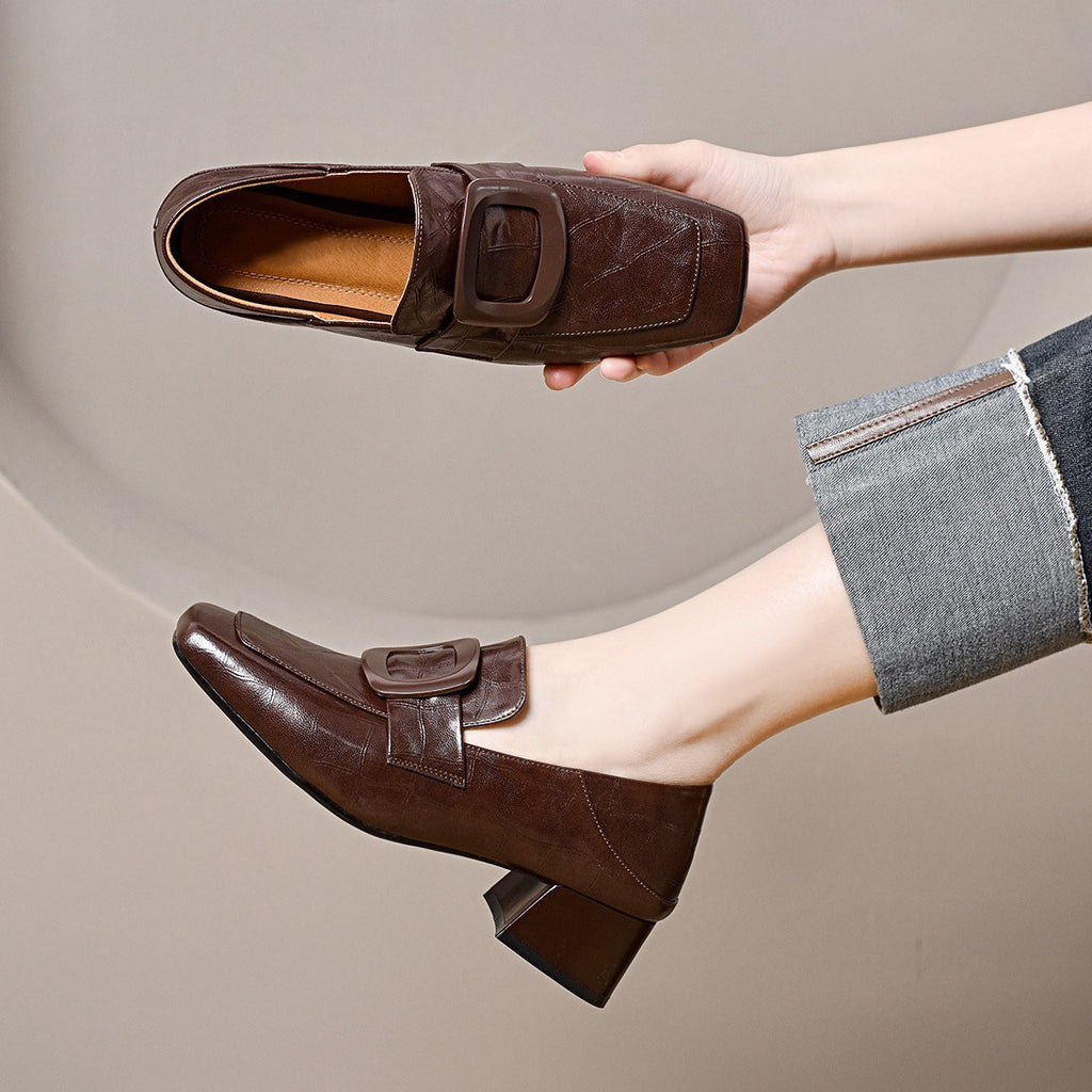 Women's Leather Block Heel Loafers – view 4