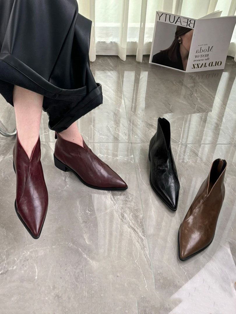 Women's Pointed-Toe Leather Block Heel Ankle Boots – view 1