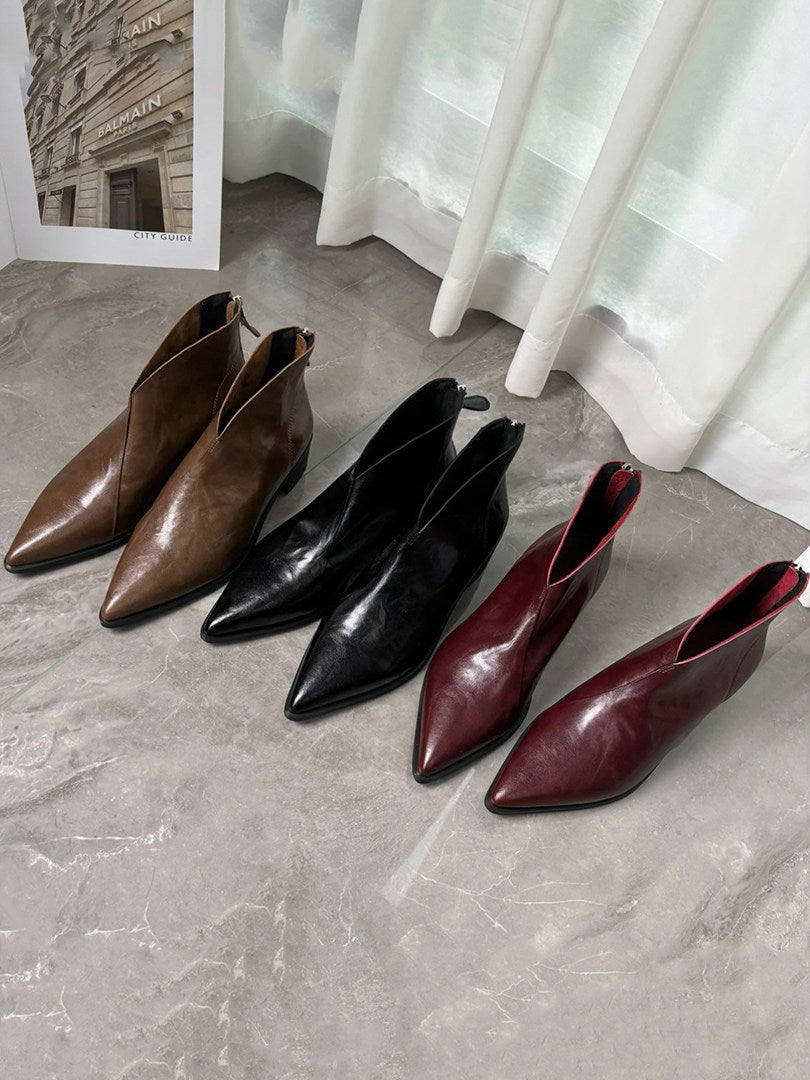Women's Pointed-Toe Leather Block Heel Ankle Boots – view 2