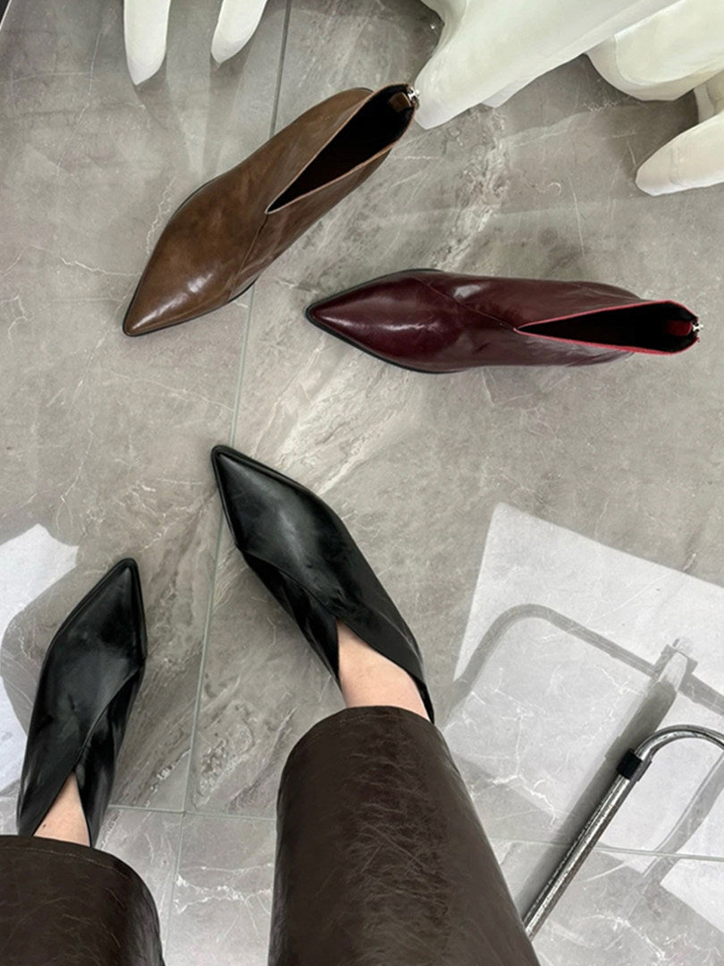 Women's Pointed-Toe Leather Block Heel Ankle Boots – view 3