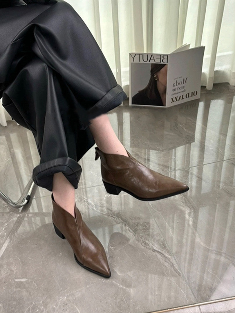 Women's Pointed-Toe Leather Block Heel Ankle Boots – view 4