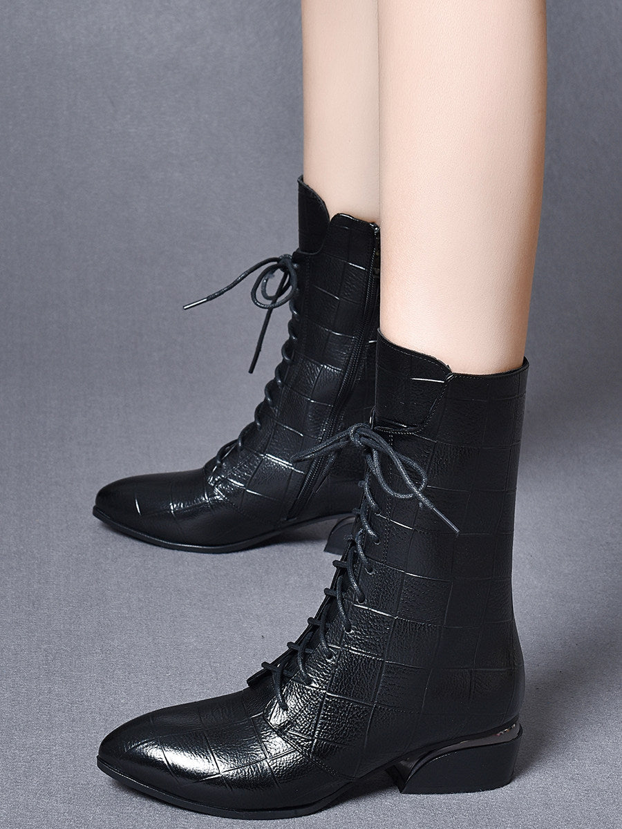 Women's Leather Block Heel Ankle Boots – view 3