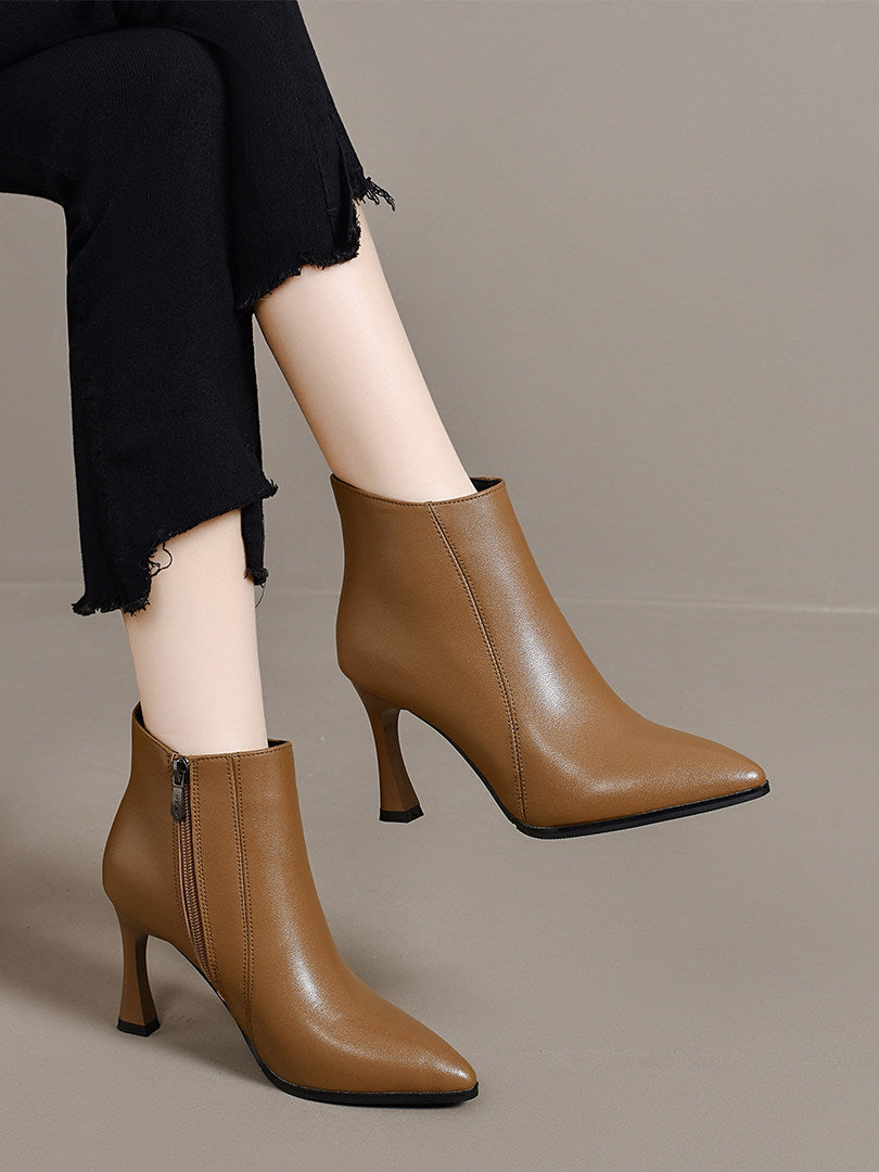 Women's Pointed-Toe Leather Stiletto Heel Ankle Boots – view 1