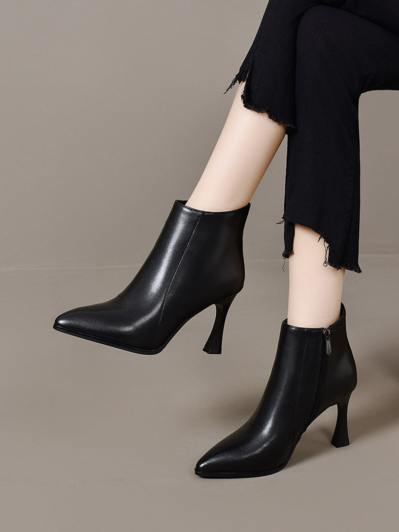 Women's Pointed-Toe Leather Stiletto Heel Ankle Boots – view 3
