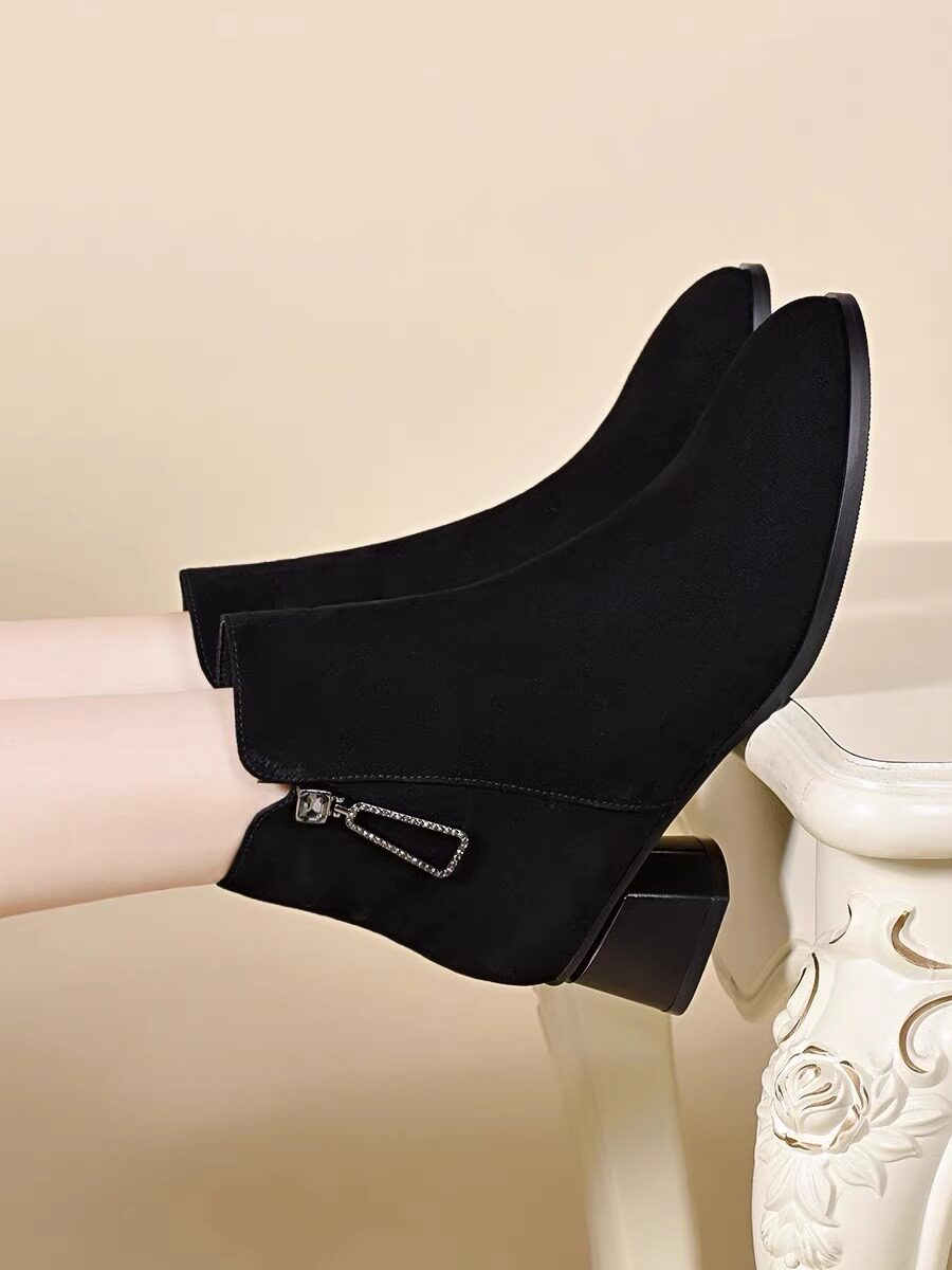 Women's Pointed-Toe Suede Leather Block Heel Ankle Boots – view 2