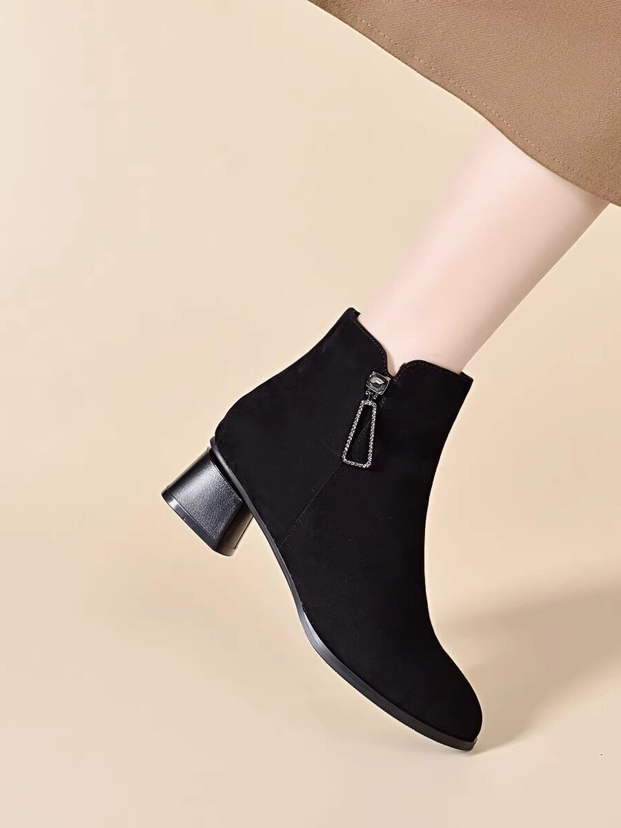 Women's Pointed-Toe Suede Leather Block Heel Ankle Boots – view 4