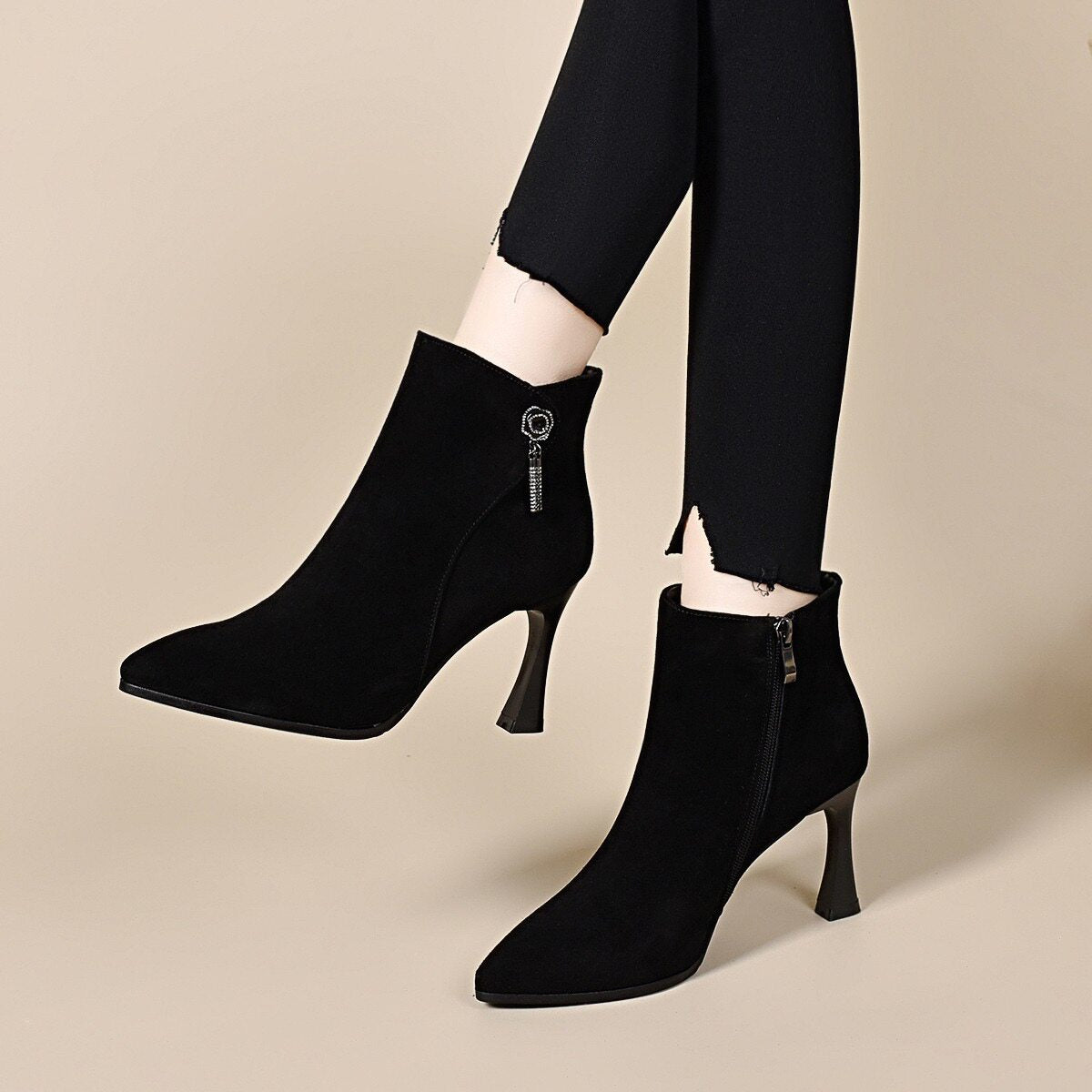Women's Pointed-Toe Suede Leather Stiletto Heel Ankle Boots – view 1