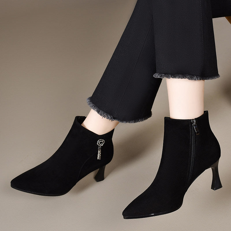 Women's Pointed-Toe Suede Leather Stiletto Heel Ankle Boots – view 3