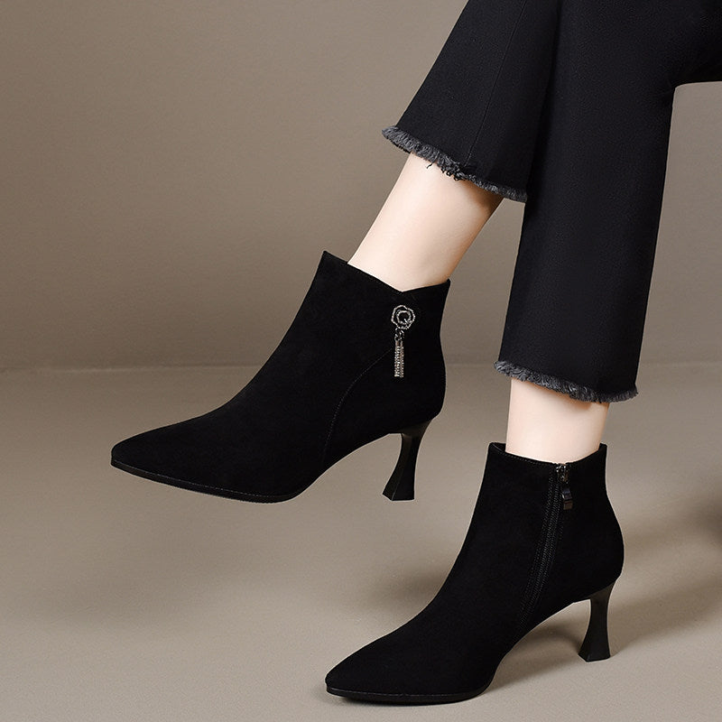 Women's Pointed-Toe Suede Leather Stiletto Heel Ankle Boots – view 4