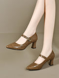 Women's Pointed-Toe Leather Mary Jane Pumps – view 1