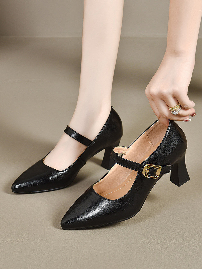 Women's Pointed-Toe Leather Mary Jane Pumps – view 2