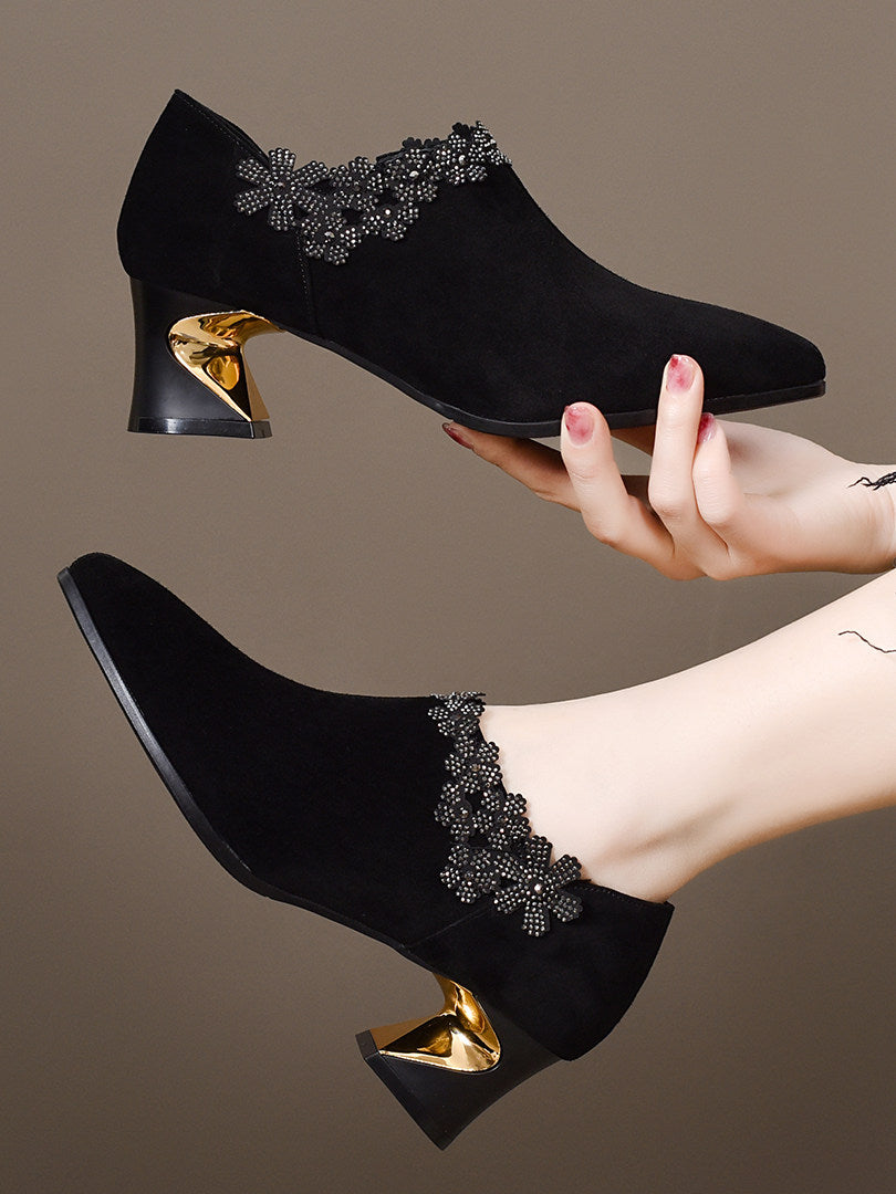 Women's Pointed-Toe Suede Leather Block Heel Pumps – view 1