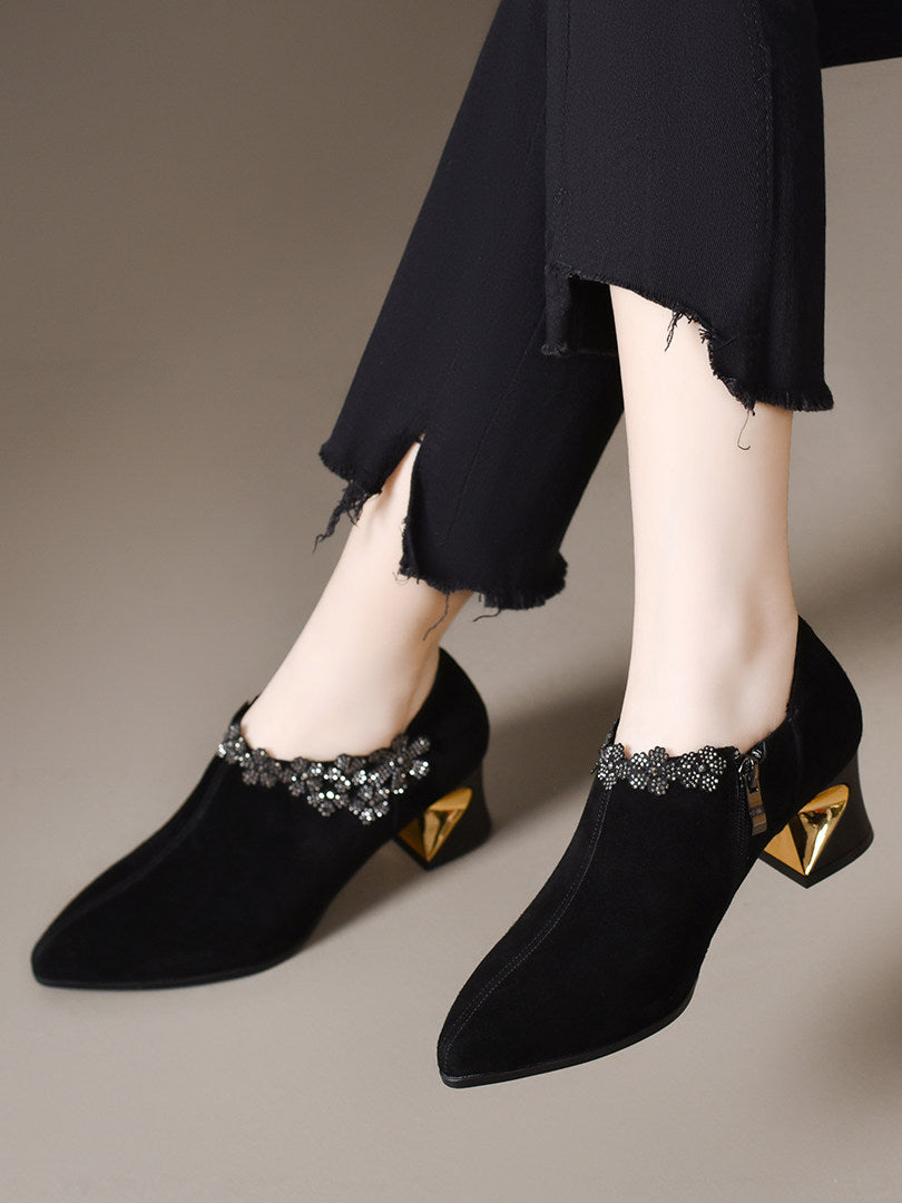 Women's Pointed-Toe Suede Leather Block Heel Pumps – view 2