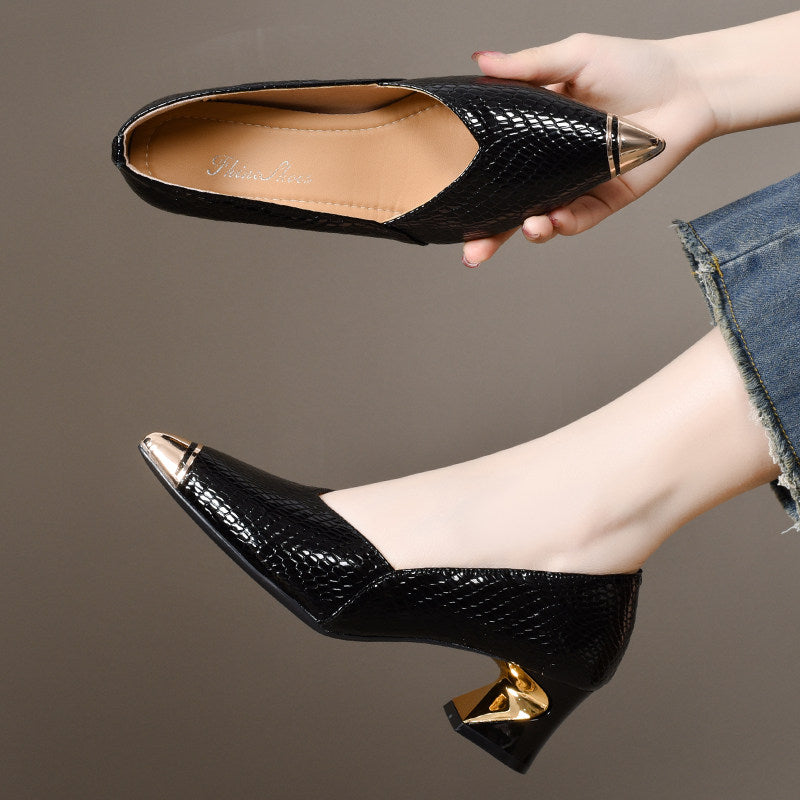 Women's Pointed-Toe Leather Block Heel Pumps – view 1