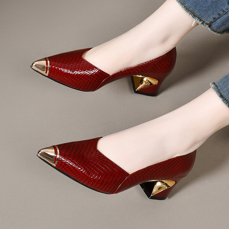 Women's Pointed-Toe Leather Block Heel Pumps – view 2