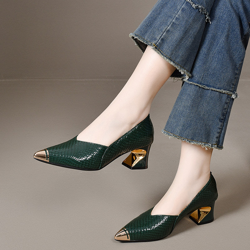 Women's Pointed-Toe Leather Block Heel Pumps – view 4