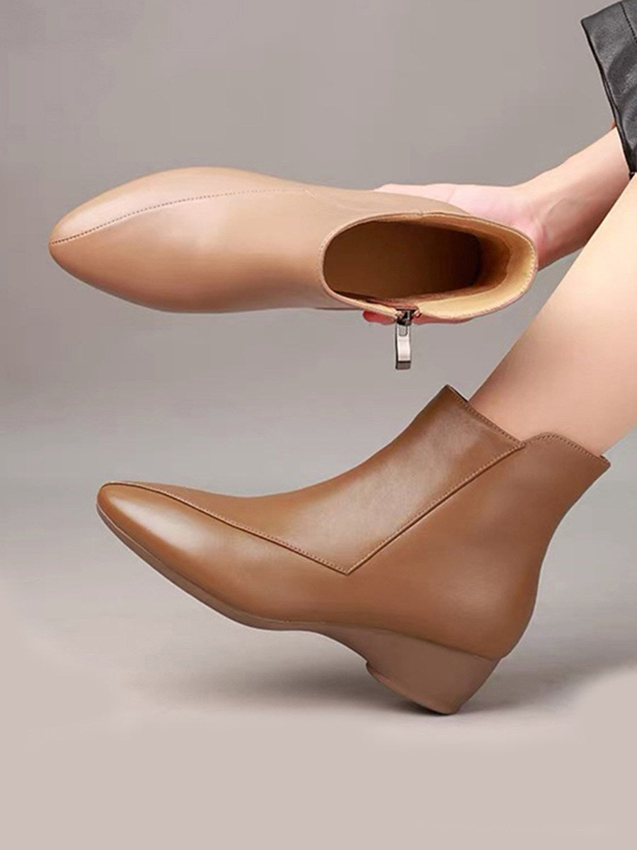 Women's Pointed-Toe Leather Block Heel Ankle Boots – view 1