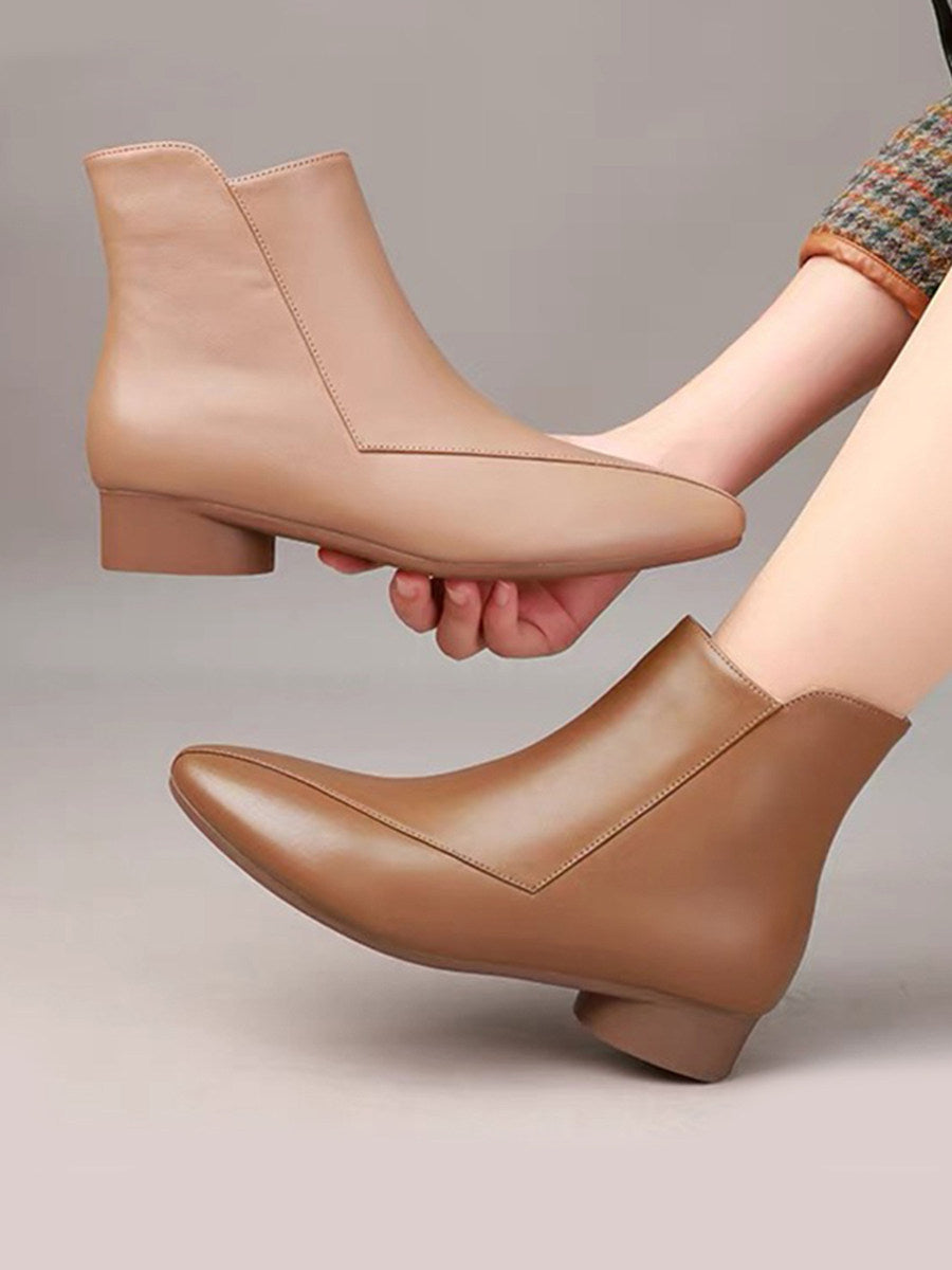Women's Pointed-Toe Leather Block Heel Ankle Boots – view 2