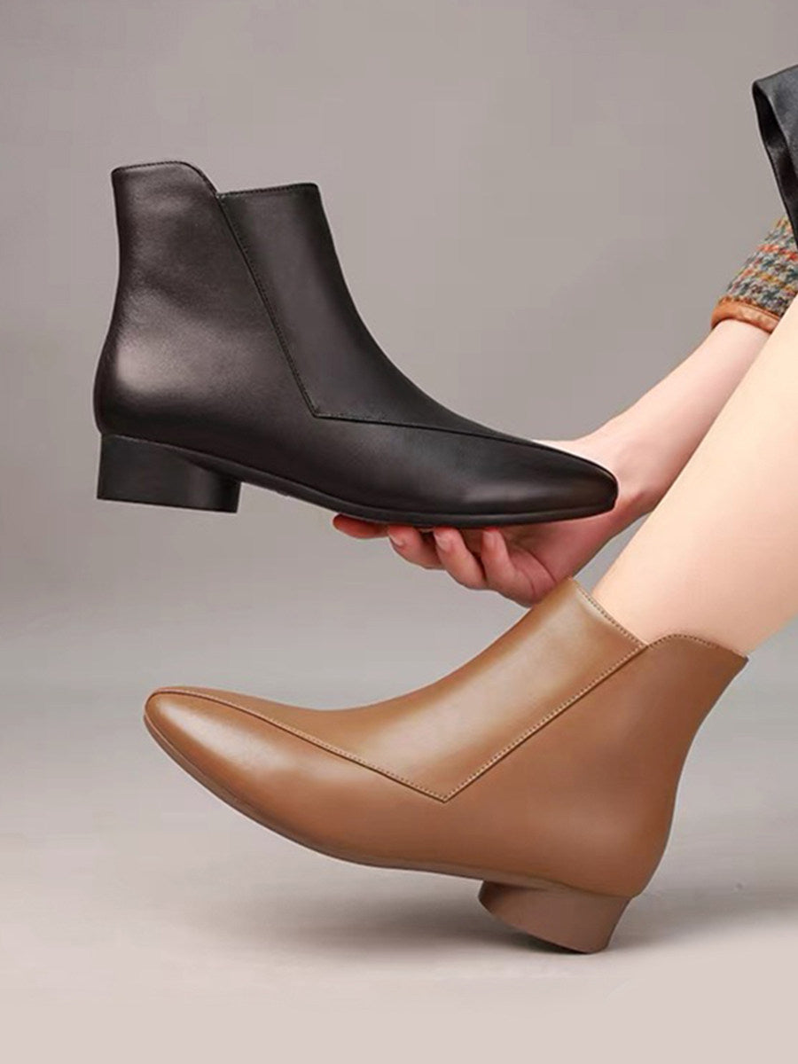 Women's Pointed-Toe Leather Block Heel Ankle Boots – view 3