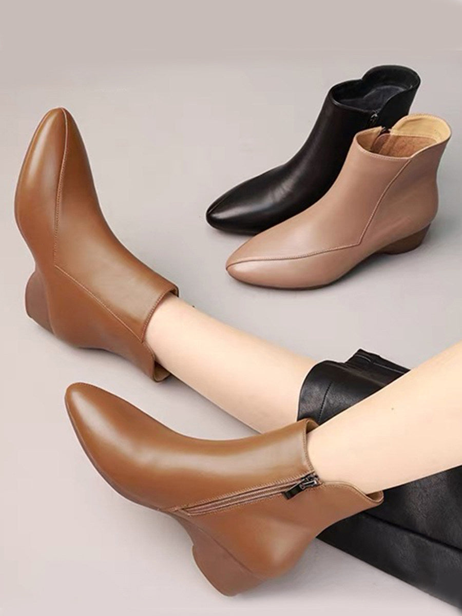 Women's Pointed-Toe Leather Block Heel Ankle Boots – view 4