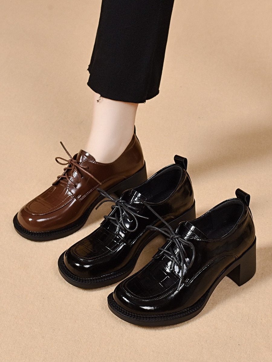 Women's Platform Leather Block Heel Loafers – view 3